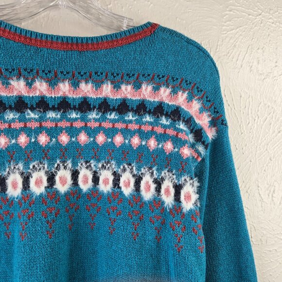 Sundance Fair Isle Henley Sweater S Blue Wool Blend Boho Cottage Cozy Pullover - Picture 12 of 13